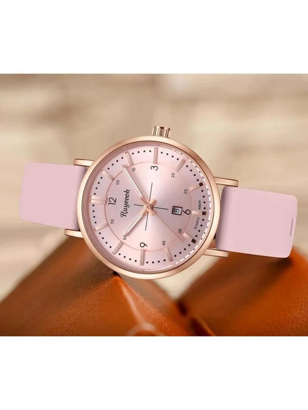 Women's All Pink Analog Quartz Silicone Band Calendar Date Display Wrist Watch
